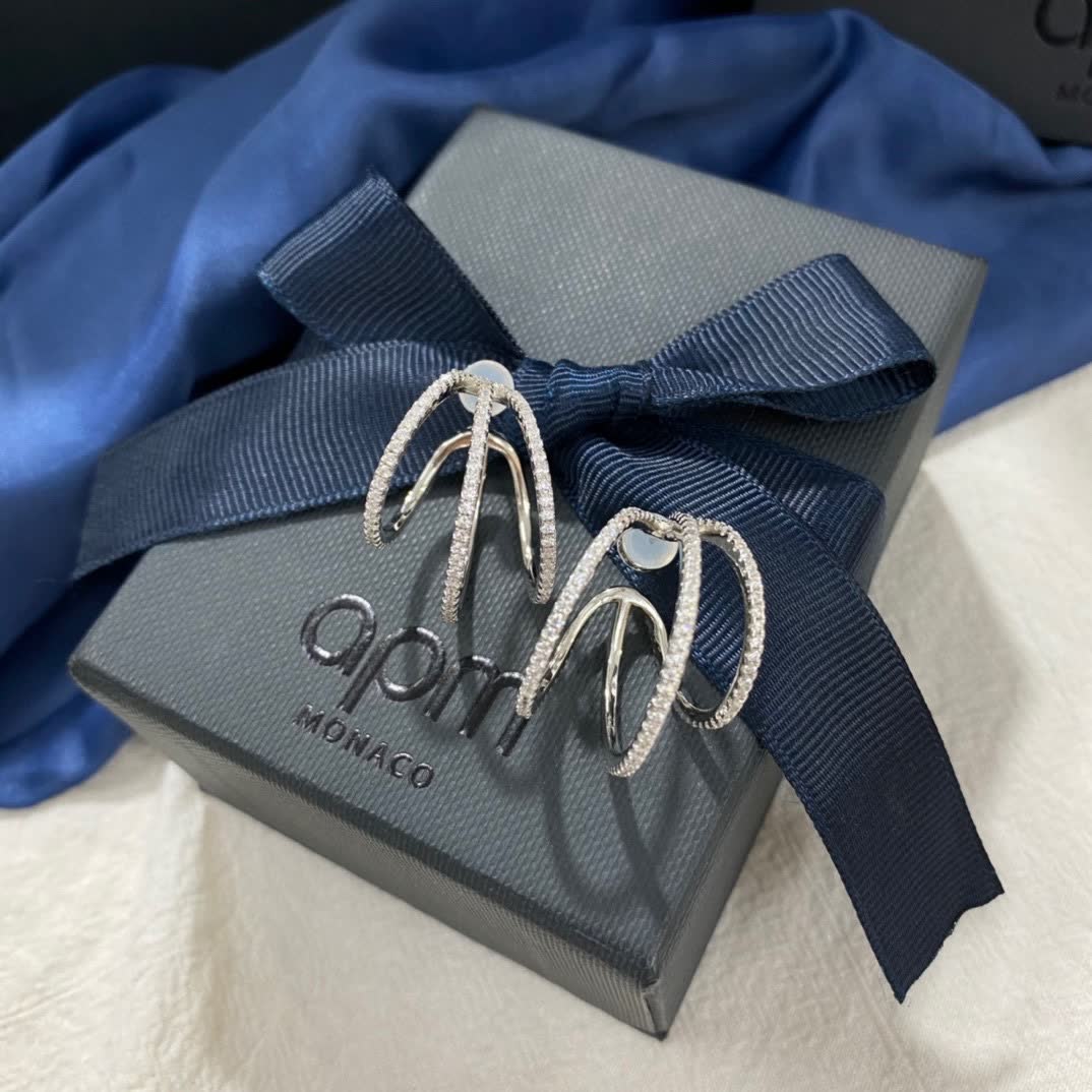 APM Monaco Elegant Silver Hoop Earrings with Diamond Accents